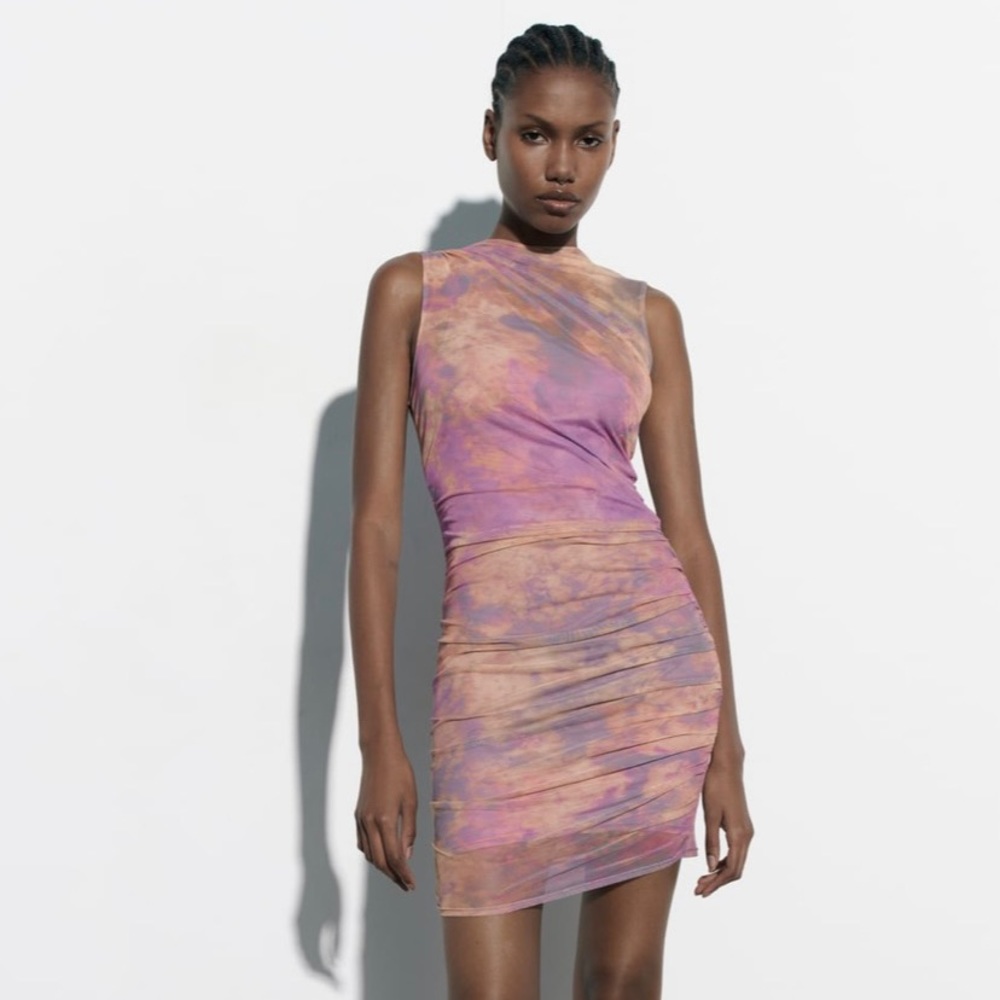 NWT Zara Short Printed Tulle Dress Sz S